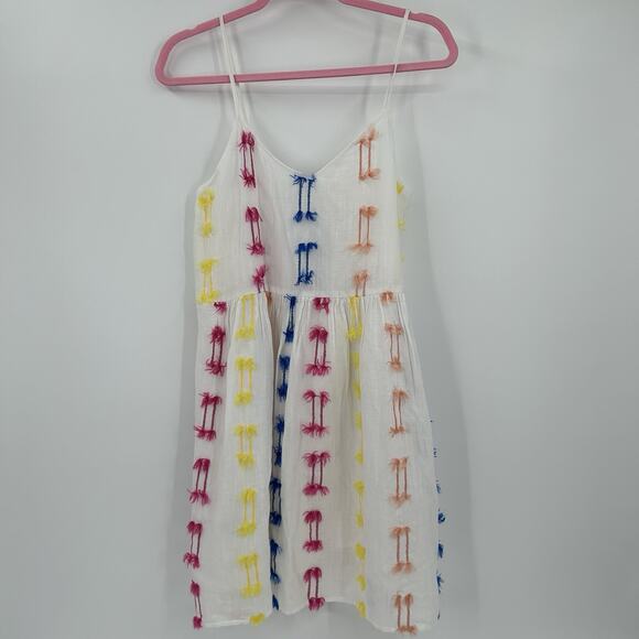 LOU & GREY Fiesta Fringe Cami Mini Dress XS Colorful White Loft Ann Taylor NWT - Picture 1 of 11